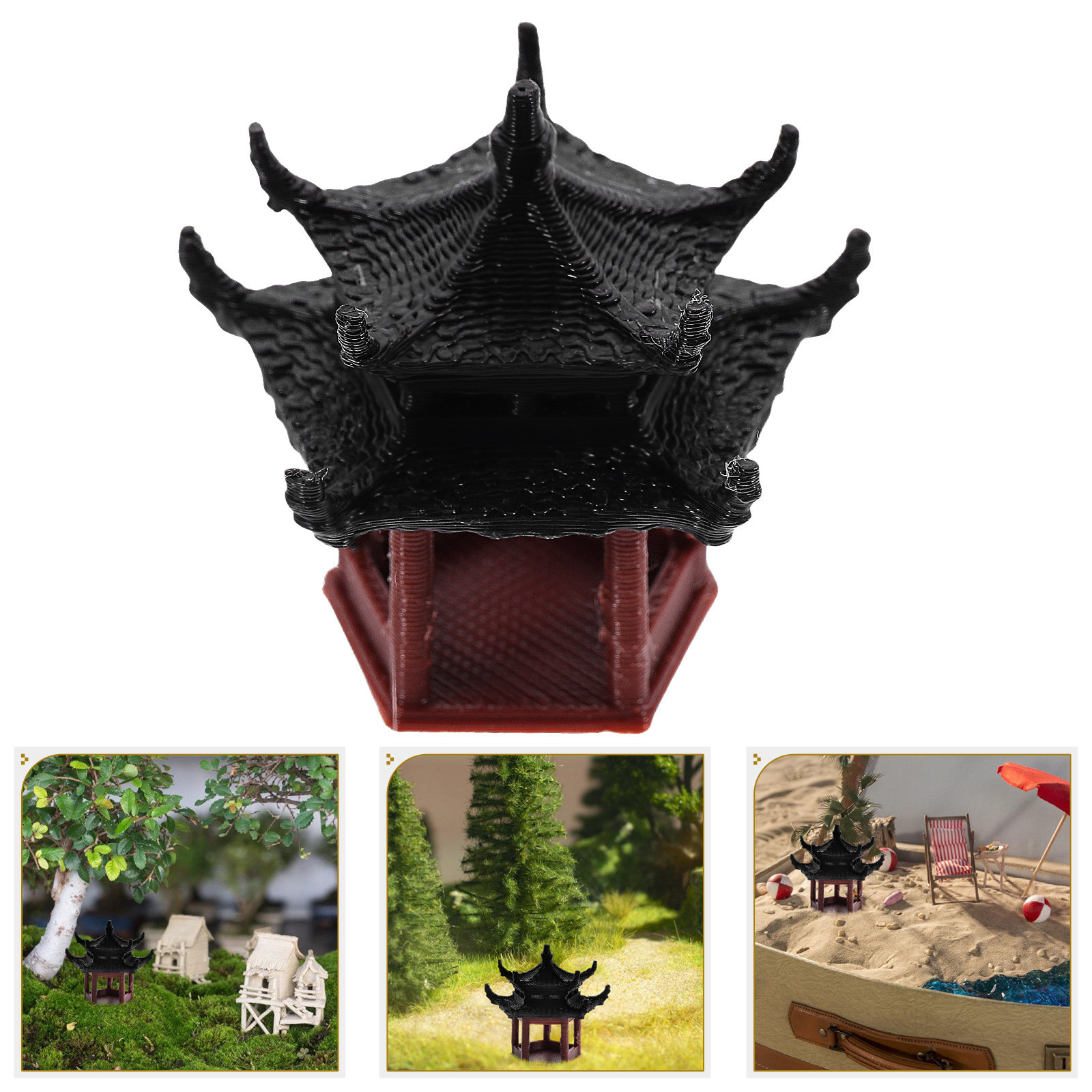 Bonsai Garden Landscape Design - 3.5cm Mini Pavilion Pagoda Statue Double