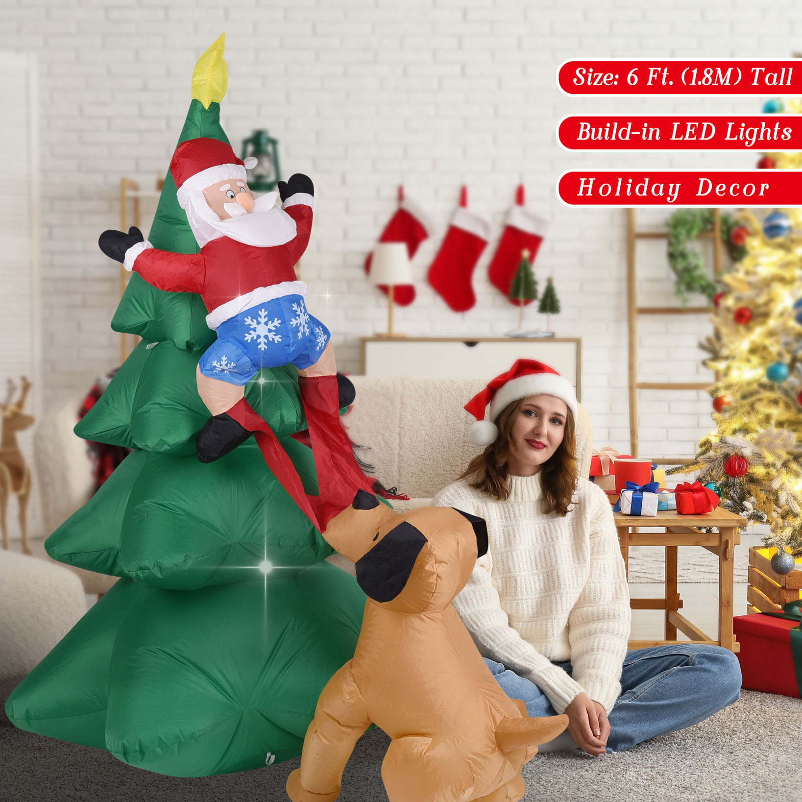 Christmas Inflatable Dog  w/Sa - Bonsai Garden Ornaments review and price